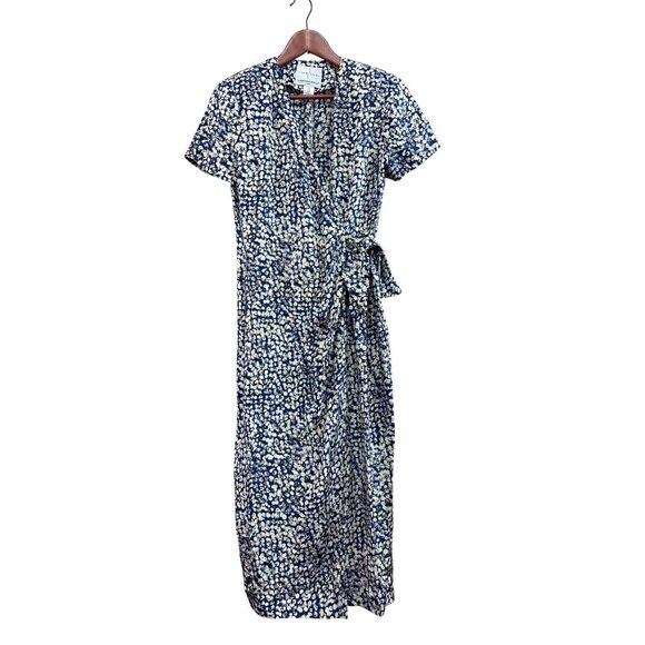 Adrianna Papell Petite 100% Silk Floral Wrap Dress Size 10P Blue & White Short S - Picture 1 of 5
